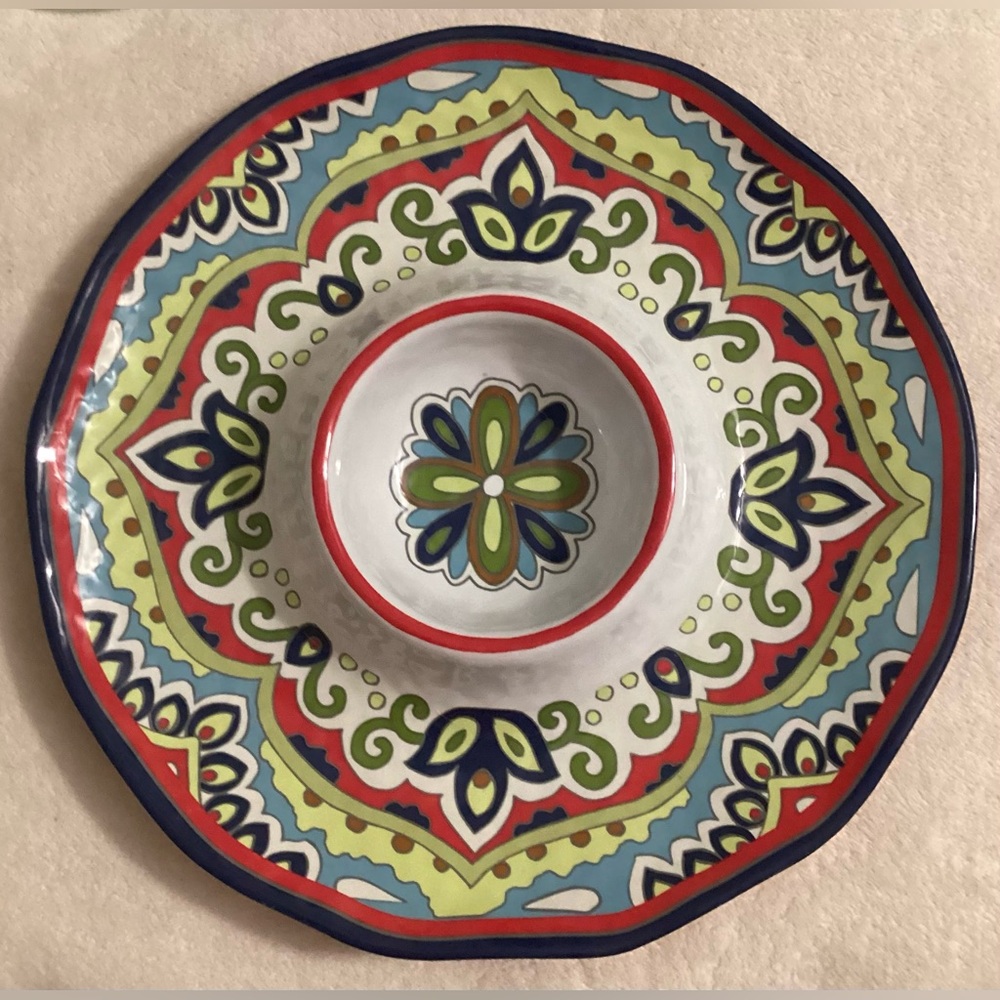 Cynthia Rowley Floral Chip Dip Plate Platter 13.5”